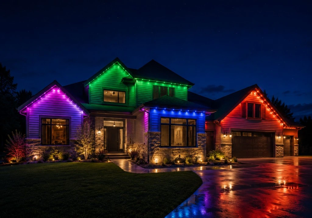 A home with custom colour permanent lighting