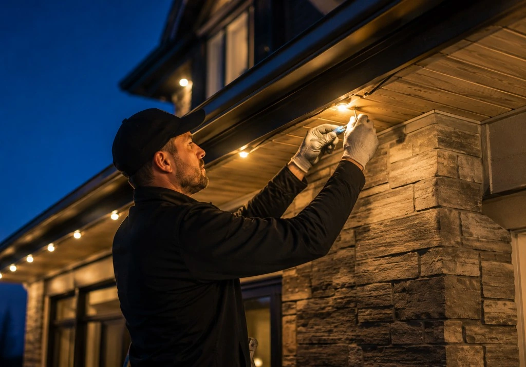 Professional roofline lighting installation detail