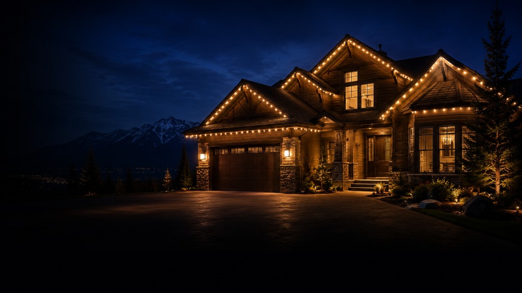A premium Edmonton home glowing with permanent outdoor roofline lighting at night